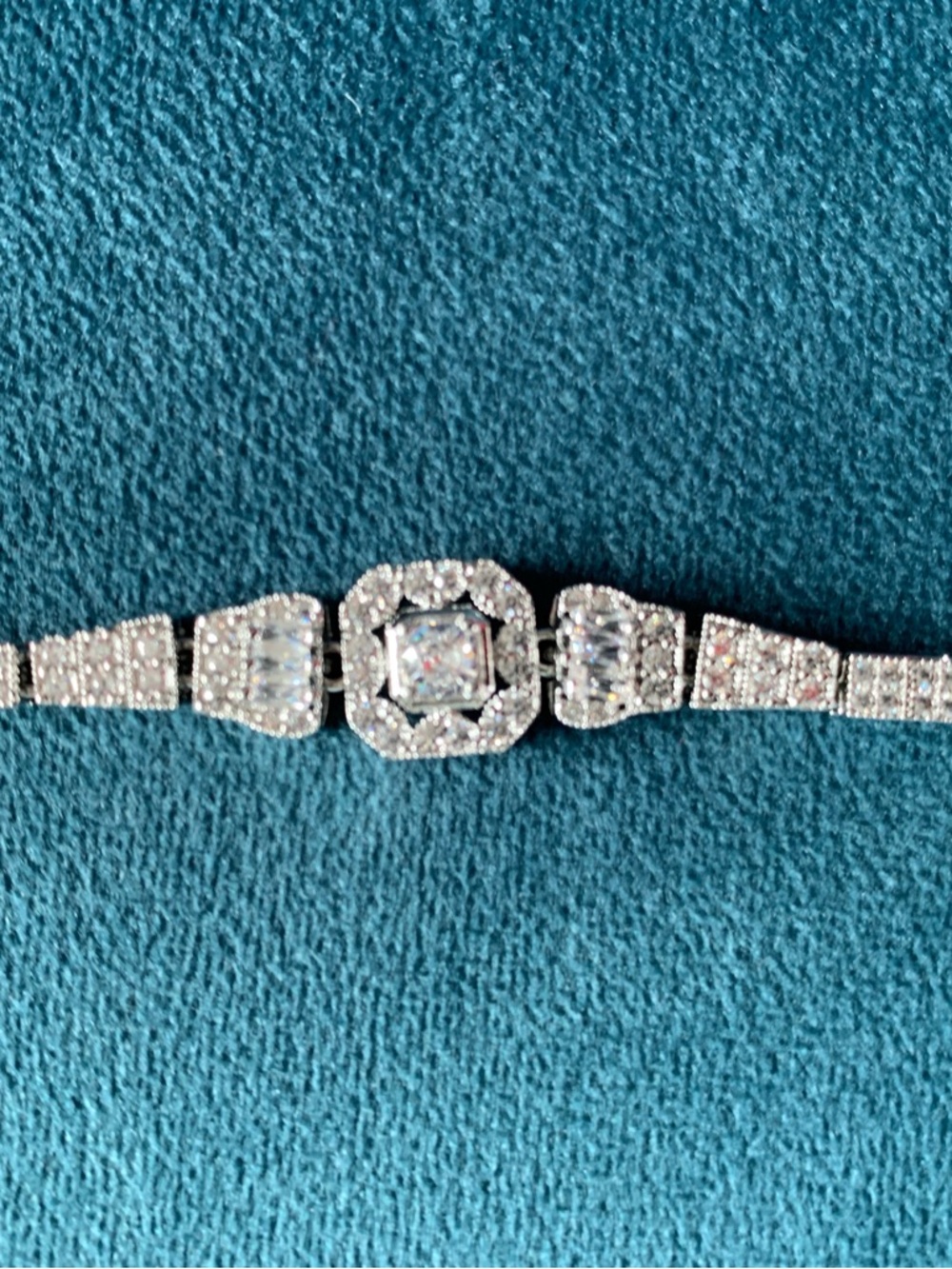 Silver-Tone Cubic Zirconia Halo Bracelet - Elegant Sparkle